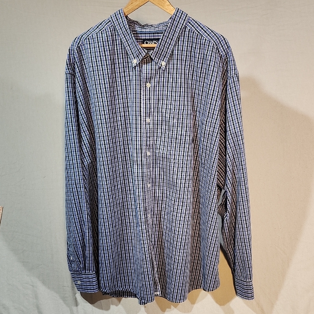 Chaps Mens‎ Blue Plaid Button-Down Shirt W/ Pocket Logo